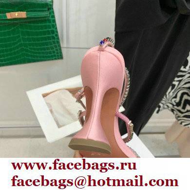 Amina Muaddi Heel 9.5cm Crystals Gilda Sandals Satin Pink 2022