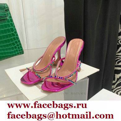 Amina Muaddi Heel 9.5cm Crystals Gilda Slippers Patent Fuchsia 2022