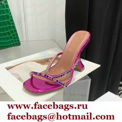 Amina Muaddi Heel 9.5cm Crystals Gilda Slippers Patent Fuchsia 2022