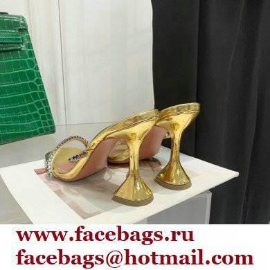 Amina Muaddi Heel 9.5cm Crystals Gilda Slippers Patent Gold 2022