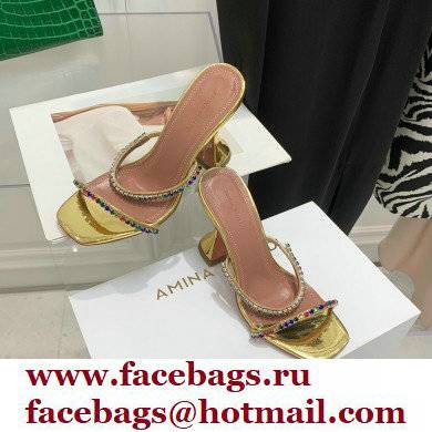 Amina Muaddi Heel 9.5cm Crystals Gilda Slippers Patent Gold 2022