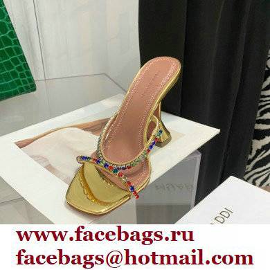 Amina Muaddi Heel 9.5cm Crystals Gilda Slippers Patent Gold 2022