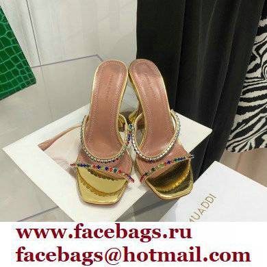 Amina Muaddi Heel 9.5cm Crystals Gilda Slippers Patent Gold 2022