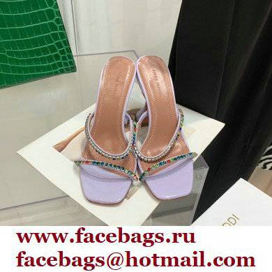 Amina Muaddi Heel 9.5cm Crystals Gilda Slippers Patent Lavender 2022