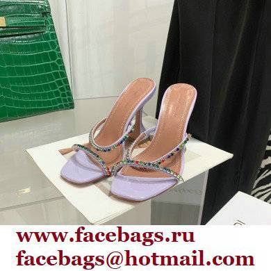 Amina Muaddi Heel 9.5cm Crystals Gilda Slippers Patent Lavender 2022