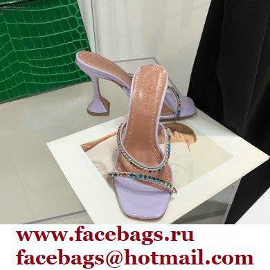 Amina Muaddi Heel 9.5cm Crystals Gilda Slippers Patent Lavender 2022