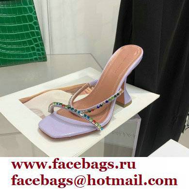 Amina Muaddi Heel 9.5cm Crystals Gilda Slippers Patent Lavender 2022