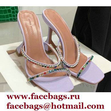 Amina Muaddi Heel 9.5cm Crystals Gilda Slippers Patent Lavender 2022