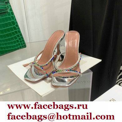 Amina Muaddi Heel 9.5cm Crystals Gilda Slippers Patent Silver 2022