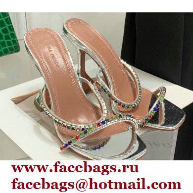 Amina Muaddi Heel 9.5cm Crystals Gilda Slippers Patent Silver 2022