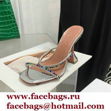 Amina Muaddi Heel 9.5cm Crystals Gilda Slippers Patent Silver 2022