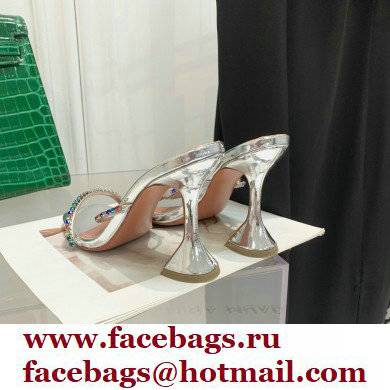 Amina Muaddi Heel 9.5cm Crystals Gilda Slippers Patent Silver 2022