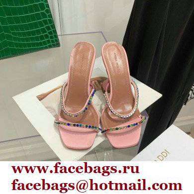 Amina Muaddi Heel 9.5cm Crystals Gilda Slippers Satin Pink 2022