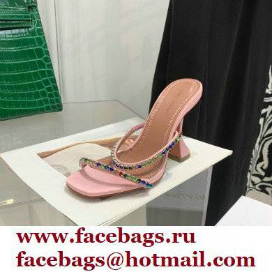 Amina Muaddi Heel 9.5cm Crystals Gilda Slippers Satin Pink 2022