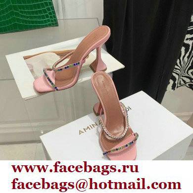 Amina Muaddi Heel 9.5cm Crystals Gilda Slippers Satin Pink 2022