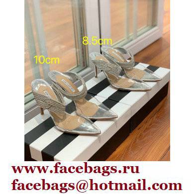 Aquazzura Heel 8.5cm/10cm PVC Instinct Crystal Mules Silver 2022