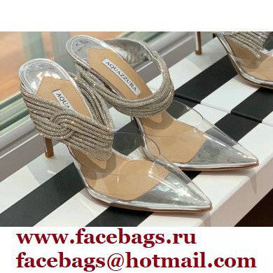 Aquazzura Heel 8.5cm/10cm PVC Instinct Crystal Mules Silver 2022