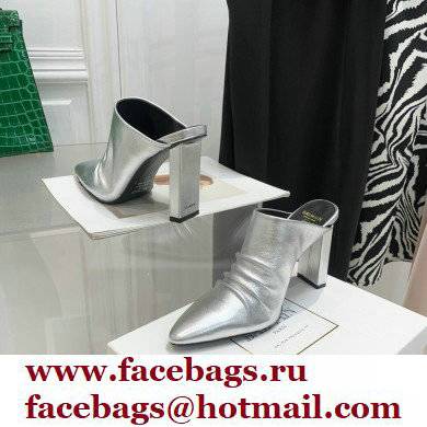 Balmain Heel 9.5cm Draped Leather Ulla Mules Silver 2022