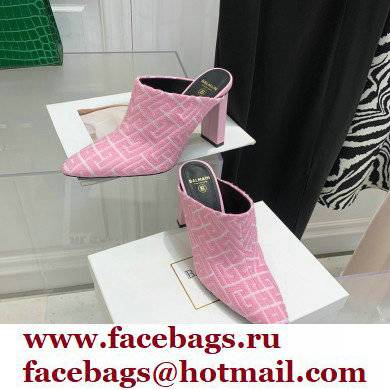 Balmain Heel 9.5cm Monogram Ulla Mules Pink 2022 - Click Image to Close