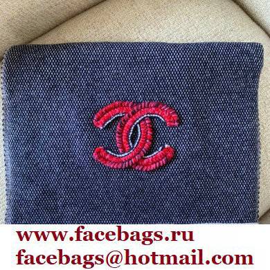 CHANEL LOGO Embroidery CASHMERE SCARF BLUE 2022