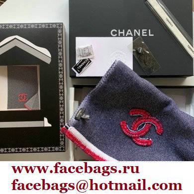 CHANEL LOGO Embroidery CASHMERE SCARF BLUE 2022