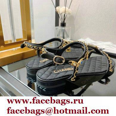 Chanel Chain Lambskin and Jewelry Flat Sandals G38916 Black 2022