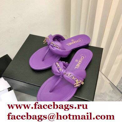 Chanel Chain Lambskin and Metal Thong Sandals G38210 Purple 2022