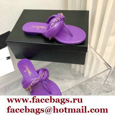 Chanel Chain Lambskin and Metal Thong Sandals G38210 Purple 2022