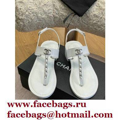 Chanel Chain Patent Calfskin Heel Thong Sandals G38200 White 2022