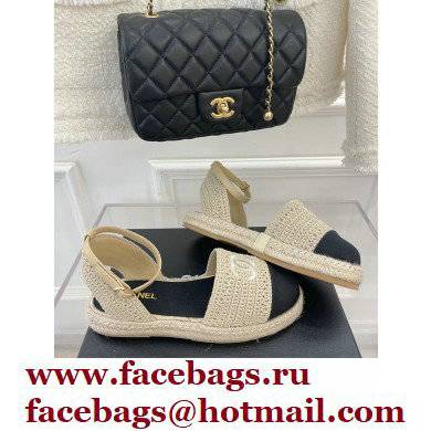 Chanel Embroidery and Grosgrain Espadrilles Sandals G38737 Black/Beige 2022 - Click Image to Close