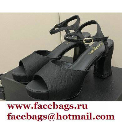 Chanel Heel Platform Sandals G38958 Grosgrain Black 2022