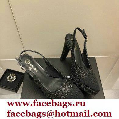 Chanel Heel Platform Slingbacks Glitter Black 2022