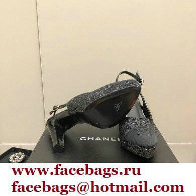 Chanel Heel Platform Slingbacks Glitter Black 2022