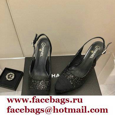 Chanel Heel Platform Slingbacks Glitter Black 2022