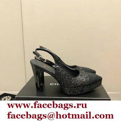 Chanel Heel Platform Slingbacks Glitter Black 2022