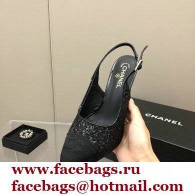 Chanel Heel Platform Slingbacks Glitter Black 2022