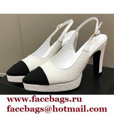 Chanel Heel Platform Slingbacks Tweed White 2022