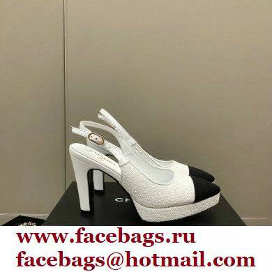 Chanel Heel Platform Slingbacks Tweed White 2022