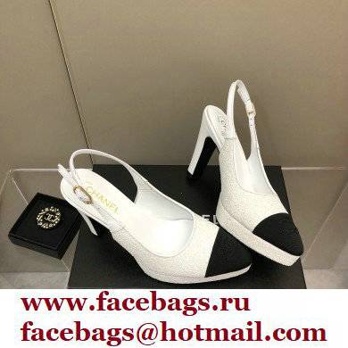 Chanel Heel Platform Slingbacks Tweed White 2022