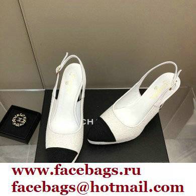 Chanel Heel Platform Slingbacks Tweed White 2022