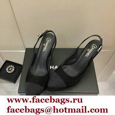 Chanel Heel Platform Slingbacks Velvet Black 2022