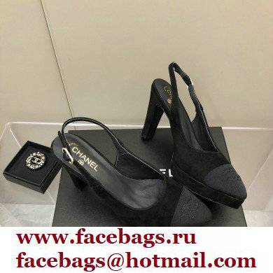 Chanel Heel Platform Slingbacks Velvet Black 2022