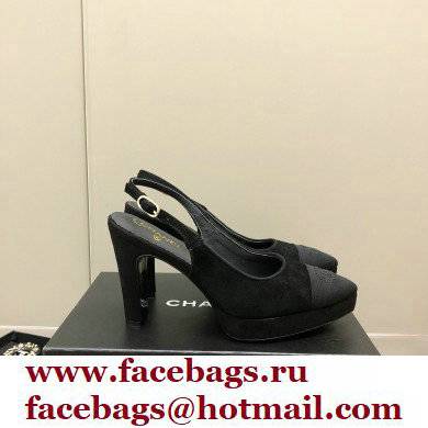 Chanel Heel Platform Slingbacks Velvet Black 2022