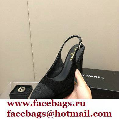 Chanel Heel Platform Slingbacks Velvet Black 2022