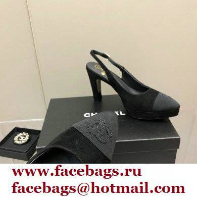 Chanel Heel Platform Slingbacks Velvet Black 2022