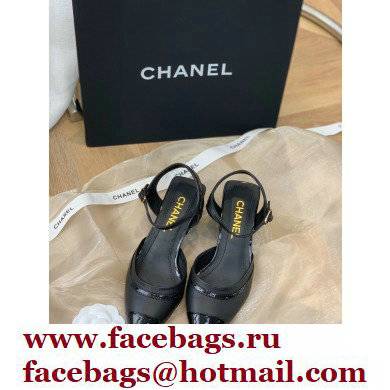 Chanel Lambskin and Patent Calfskin Open Shoes Pumps G38846 Black 2022