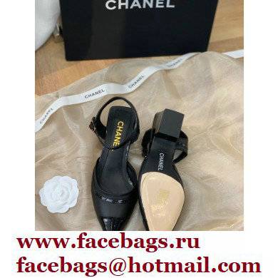 Chanel Lambskin and Patent Calfskin Open Shoes Pumps G38846 Black 2022