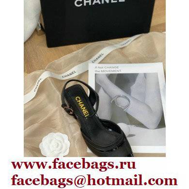 Chanel Lambskin and Patent Calfskin Open Shoes Pumps G38846 Black 2022