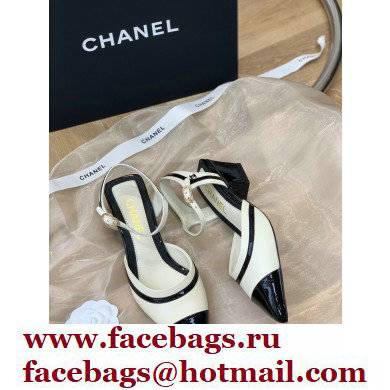 Chanel Lambskin and Patent Calfskin Open Shoes Pumps G38846 White 2022