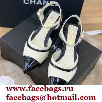 Chanel Lambskin and Patent Calfskin Open Shoes Pumps G38846 White 2022